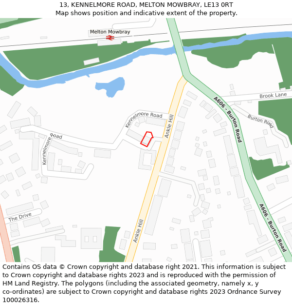 13, KENNELMORE ROAD, MELTON MOWBRAY, LE13 0RT: Location map and indicative extent of plot