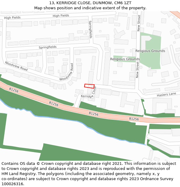 13, KERRIDGE CLOSE, DUNMOW, CM6 1ZT: Location map and indicative extent of plot