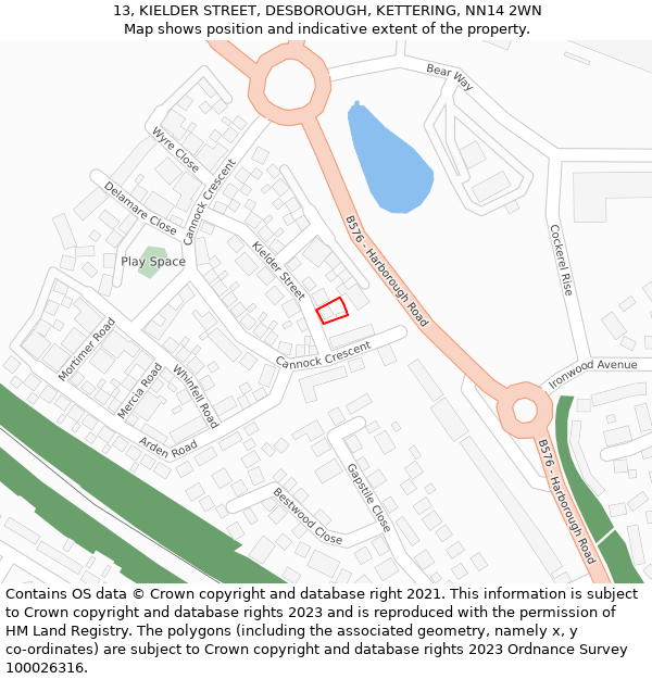 13, KIELDER STREET, DESBOROUGH, KETTERING, NN14 2WN: Location map and indicative extent of plot