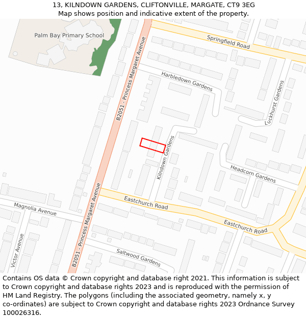 13, KILNDOWN GARDENS, CLIFTONVILLE, MARGATE, CT9 3EG: Location map and indicative extent of plot