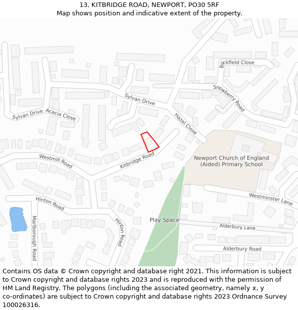 13, KITBRIDGE ROAD, NEWPORT, PO30 5RF: Location map and indicative extent of plot