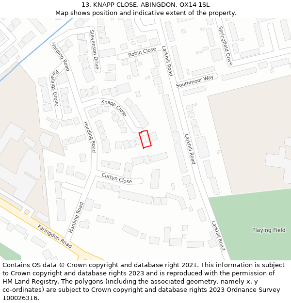 13, KNAPP CLOSE, ABINGDON, OX14 1SL: Location map and indicative extent of plot