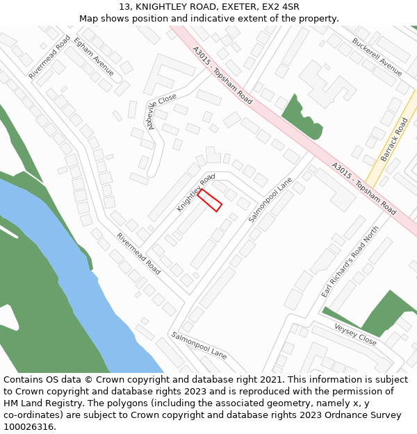 13, KNIGHTLEY ROAD, EXETER, EX2 4SR: Location map and indicative extent of plot