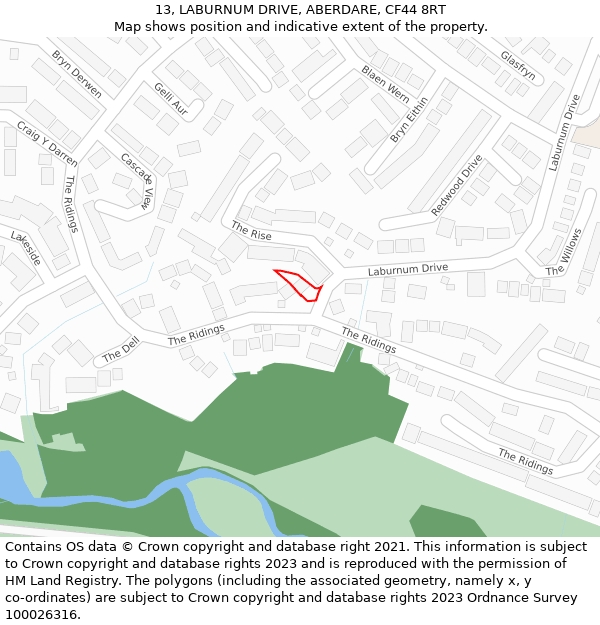 13, LABURNUM DRIVE, ABERDARE, CF44 8RT: Location map and indicative extent of plot