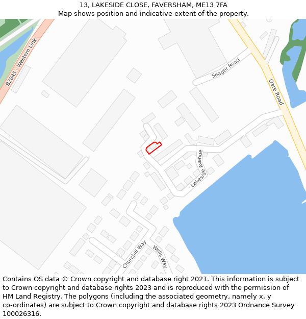 13, LAKESIDE CLOSE, FAVERSHAM, ME13 7FA: Location map and indicative extent of plot