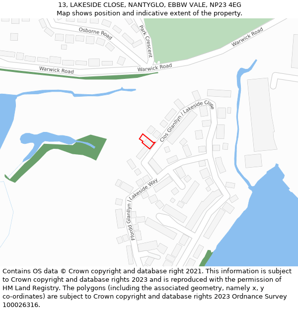 13, LAKESIDE CLOSE, NANTYGLO, EBBW VALE, NP23 4EG: Location map and indicative extent of plot