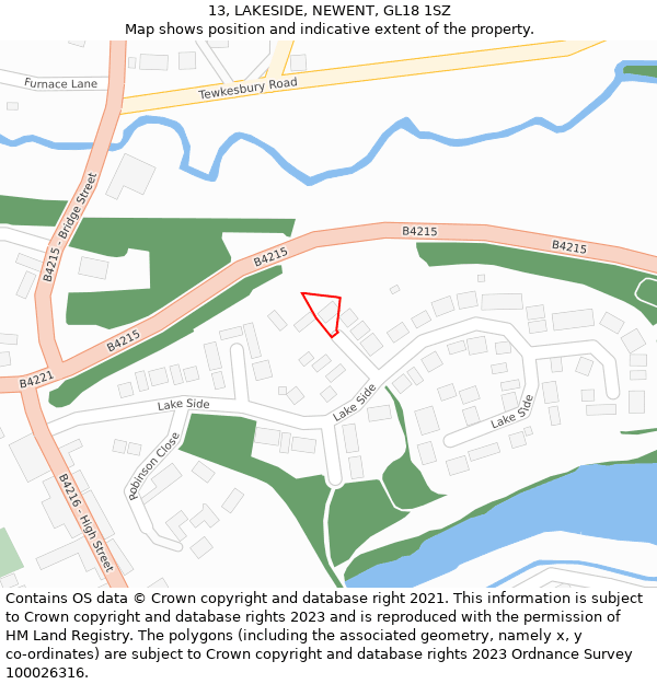 13, LAKESIDE, NEWENT, GL18 1SZ: Location map and indicative extent of plot