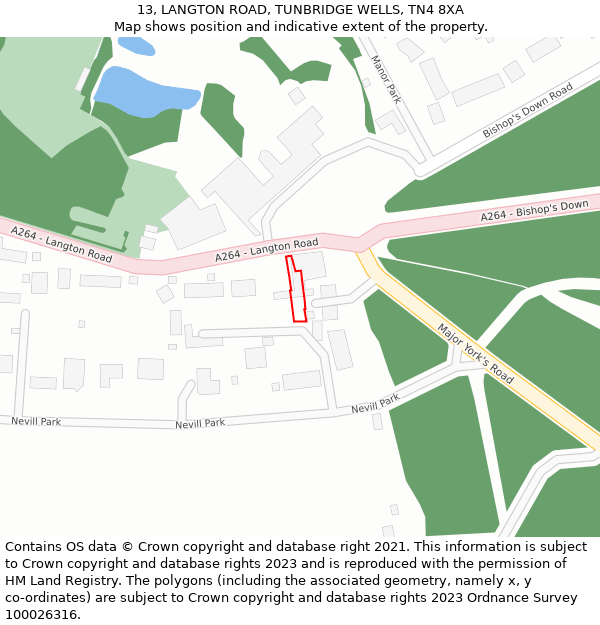 13, LANGTON ROAD, TUNBRIDGE WELLS, TN4 8XA: Location map and indicative extent of plot