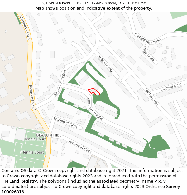 13, LANSDOWN HEIGHTS, LANSDOWN, BATH, BA1 5AE: Location map and indicative extent of plot