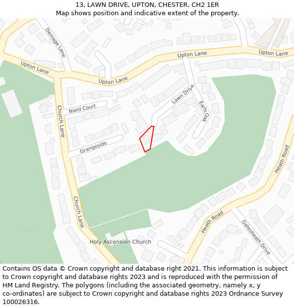 13, LAWN DRIVE, UPTON, CHESTER, CH2 1ER: Location map and indicative extent of plot