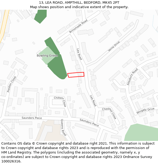 13, LEA ROAD, AMPTHILL, BEDFORD, MK45 2PT: Location map and indicative extent of plot