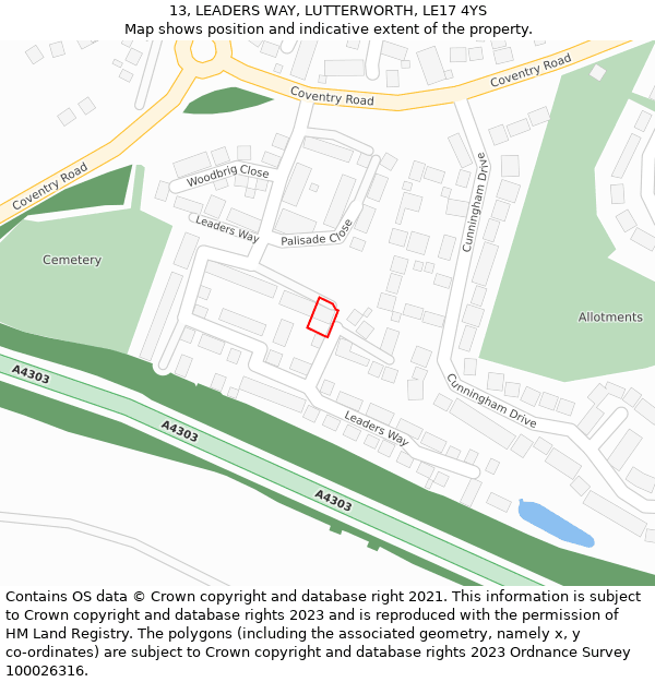 13, LEADERS WAY, LUTTERWORTH, LE17 4YS: Location map and indicative extent of plot