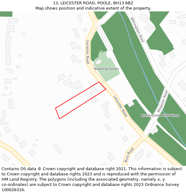 13, LEICESTER ROAD, POOLE, BH13 6BZ: Location map and indicative extent of plot