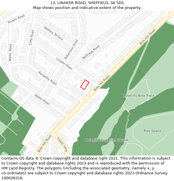 13, LINAKER ROAD, SHEFFIELD, S6 5DS: Location map and indicative extent of plot