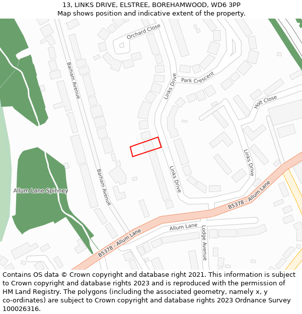 13, LINKS DRIVE, ELSTREE, BOREHAMWOOD, WD6 3PP: Location map and indicative extent of plot