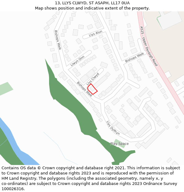 13, LLYS CLWYD, ST ASAPH, LL17 0UA: Location map and indicative extent of plot