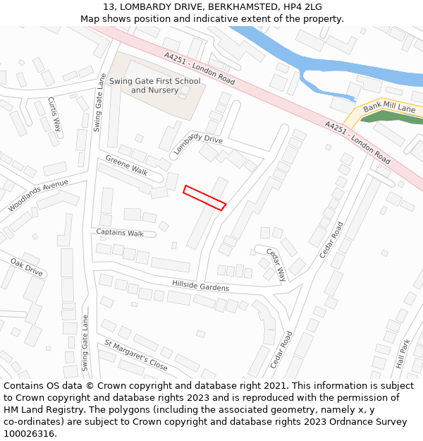 13, LOMBARDY DRIVE, BERKHAMSTED, HP4 2LG: Location map and indicative extent of plot