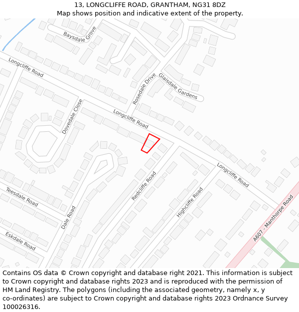13, LONGCLIFFE ROAD, GRANTHAM, NG31 8DZ: Location map and indicative extent of plot