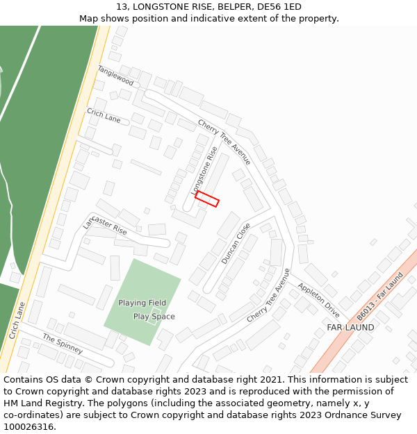 13, LONGSTONE RISE, BELPER, DE56 1ED: Location map and indicative extent of plot