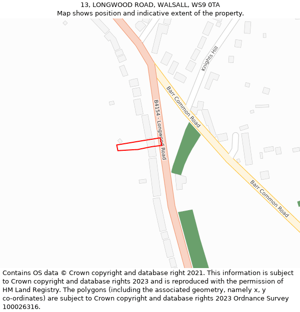 13, LONGWOOD ROAD, WALSALL, WS9 0TA: Location map and indicative extent of plot