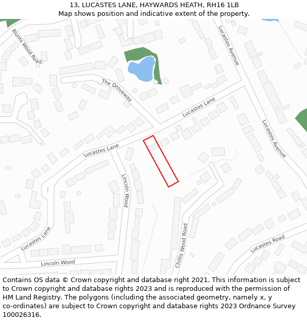 13, LUCASTES LANE, HAYWARDS HEATH, RH16 1LB: Location map and indicative extent of plot