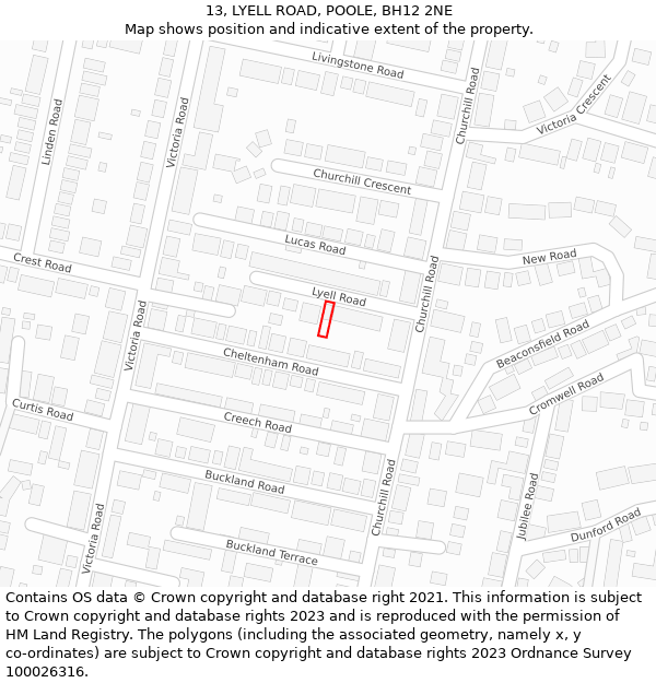 13, LYELL ROAD, POOLE, BH12 2NE: Location map and indicative extent of plot