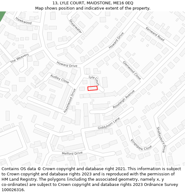 13, LYLE COURT, MAIDSTONE, ME16 0EQ: Location map and indicative extent of plot