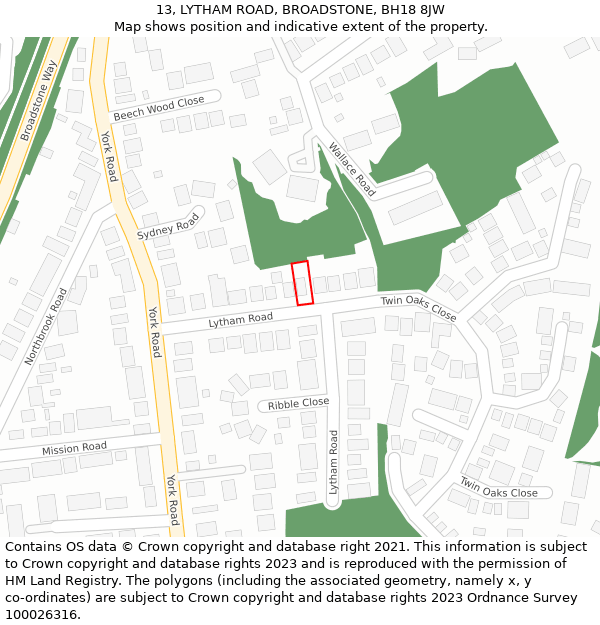 13, LYTHAM ROAD, BROADSTONE, BH18 8JW: Location map and indicative extent of plot