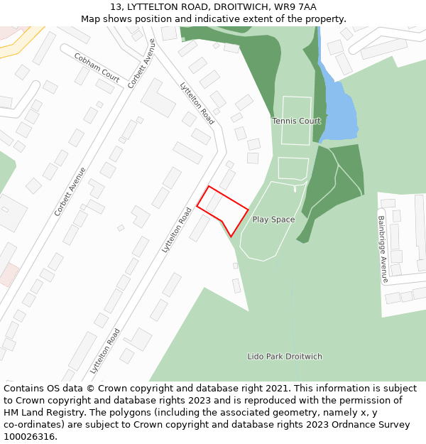 13, LYTTELTON ROAD, DROITWICH, WR9 7AA: Location map and indicative extent of plot