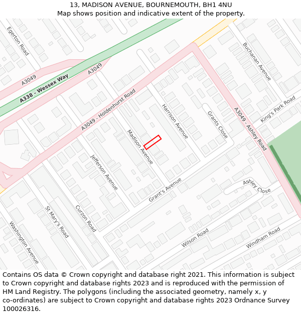 13, MADISON AVENUE, BOURNEMOUTH, BH1 4NU: Location map and indicative extent of plot