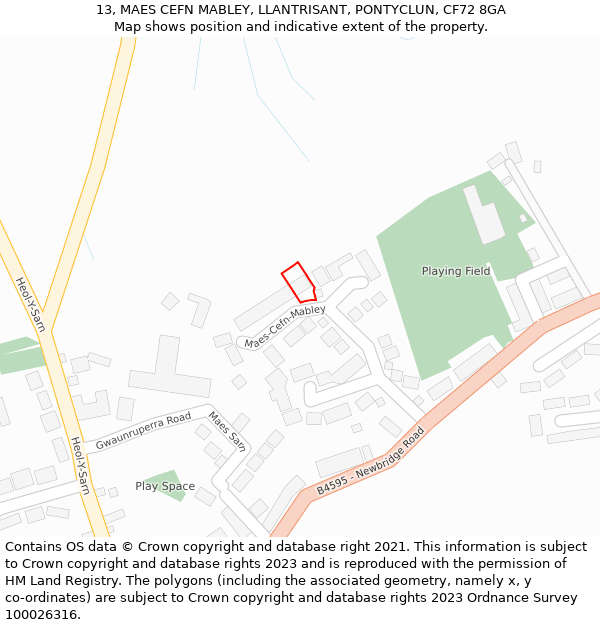 13, MAES CEFN MABLEY, LLANTRISANT, PONTYCLUN, CF72 8GA: Location map and indicative extent of plot