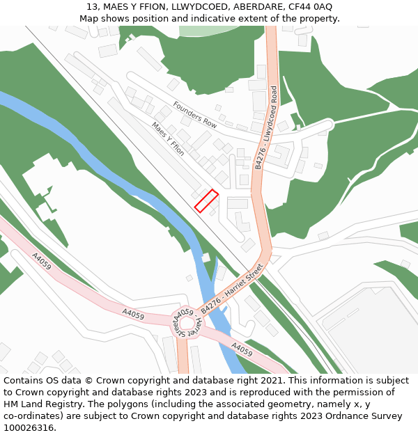 13, MAES Y FFION, LLWYDCOED, ABERDARE, CF44 0AQ: Location map and indicative extent of plot