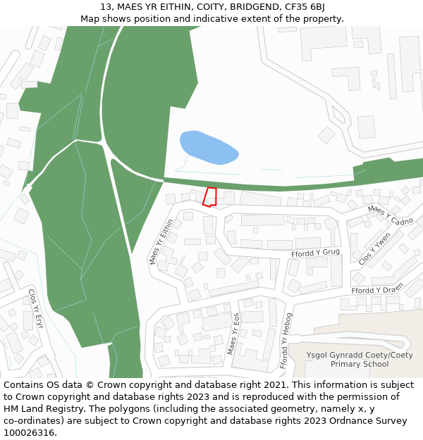 13, MAES YR EITHIN, COITY, BRIDGEND, CF35 6BJ: Location map and indicative extent of plot