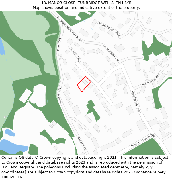 13, MANOR CLOSE, TUNBRIDGE WELLS, TN4 8YB: Location map and indicative extent of plot