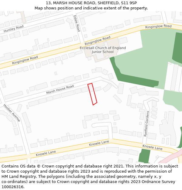 13, MARSH HOUSE ROAD, SHEFFIELD, S11 9SP: Location map and indicative extent of plot