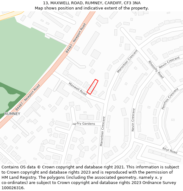 13, MAXWELL ROAD, RUMNEY, CARDIFF, CF3 3NA: Location map and indicative extent of plot