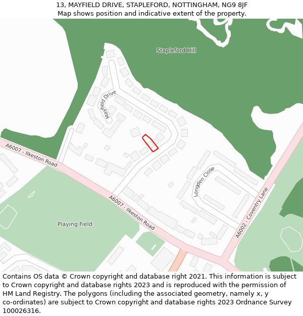 13, MAYFIELD DRIVE, STAPLEFORD, NOTTINGHAM, NG9 8JF: Location map and indicative extent of plot