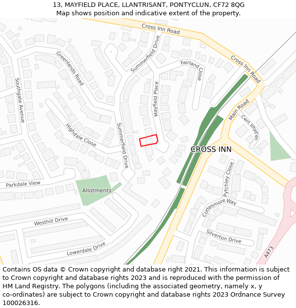 13, MAYFIELD PLACE, LLANTRISANT, PONTYCLUN, CF72 8QG: Location map and indicative extent of plot