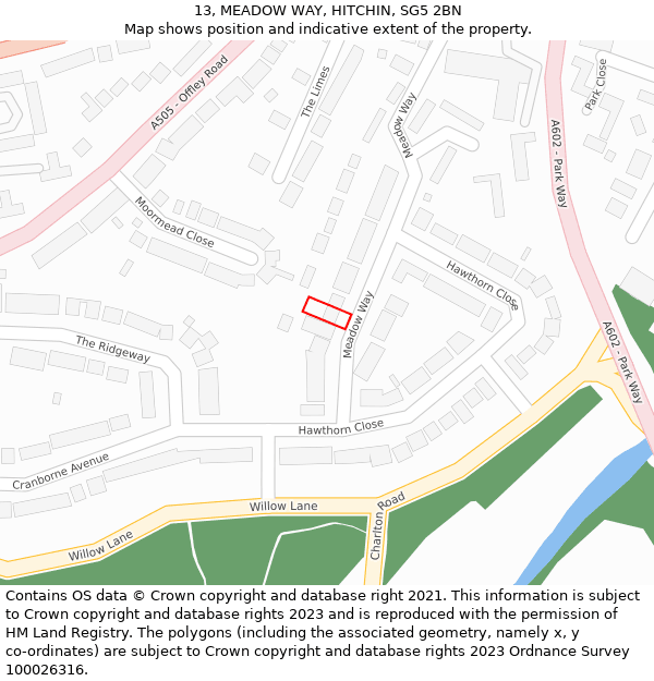 13, MEADOW WAY, HITCHIN, SG5 2BN: Location map and indicative extent of plot