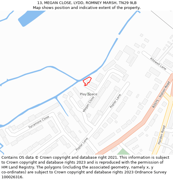 13, MEGAN CLOSE, LYDD, ROMNEY MARSH, TN29 9LB: Location map and indicative extent of plot