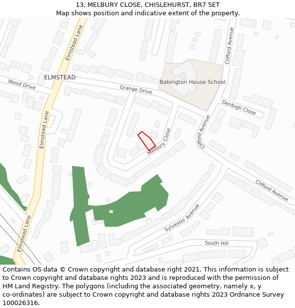 13, MELBURY CLOSE, CHISLEHURST, BR7 5ET: Location map and indicative extent of plot