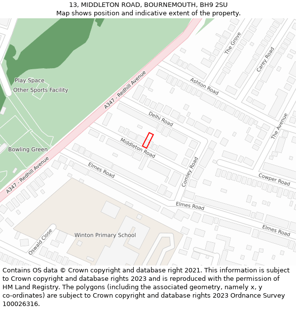 13, MIDDLETON ROAD, BOURNEMOUTH, BH9 2SU: Location map and indicative extent of plot