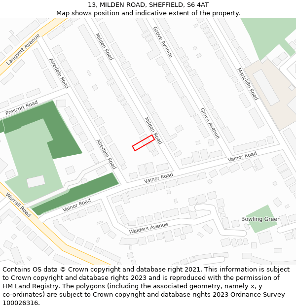 13, MILDEN ROAD, SHEFFIELD, S6 4AT: Location map and indicative extent of plot