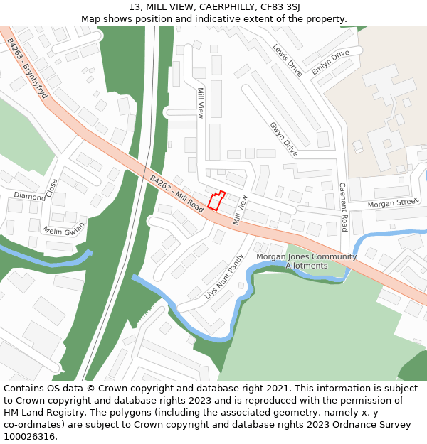 13, MILL VIEW, CAERPHILLY, CF83 3SJ: Location map and indicative extent of plot