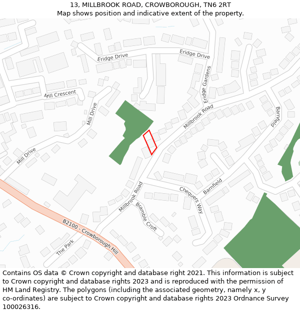 13, MILLBROOK ROAD, CROWBOROUGH, TN6 2RT: Location map and indicative extent of plot