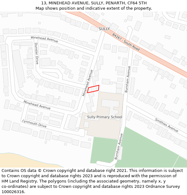 13, MINEHEAD AVENUE, SULLY, PENARTH, CF64 5TH: Location map and indicative extent of plot