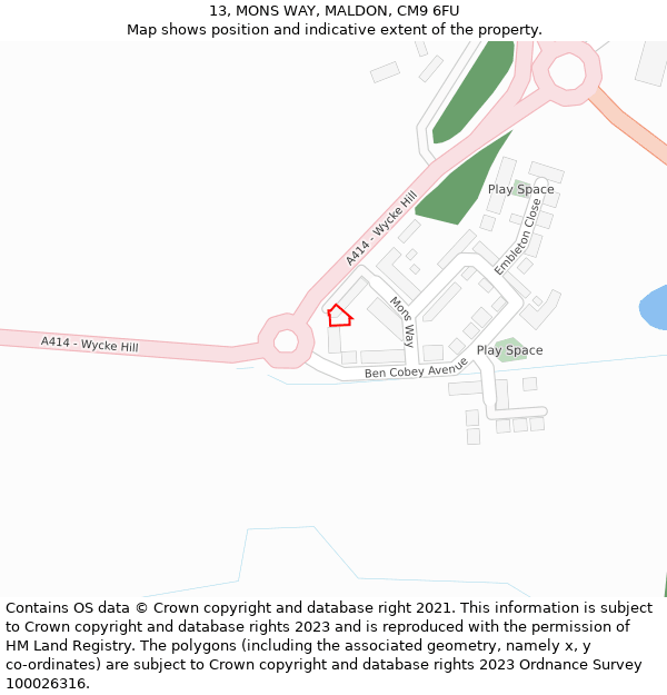 13, MONS WAY, MALDON, CM9 6FU: Location map and indicative extent of plot