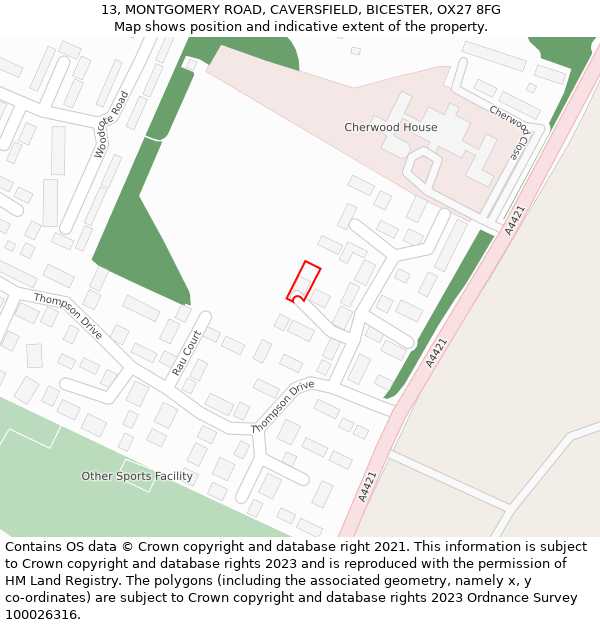 13, MONTGOMERY ROAD, CAVERSFIELD, BICESTER, OX27 8FG: Location map and indicative extent of plot