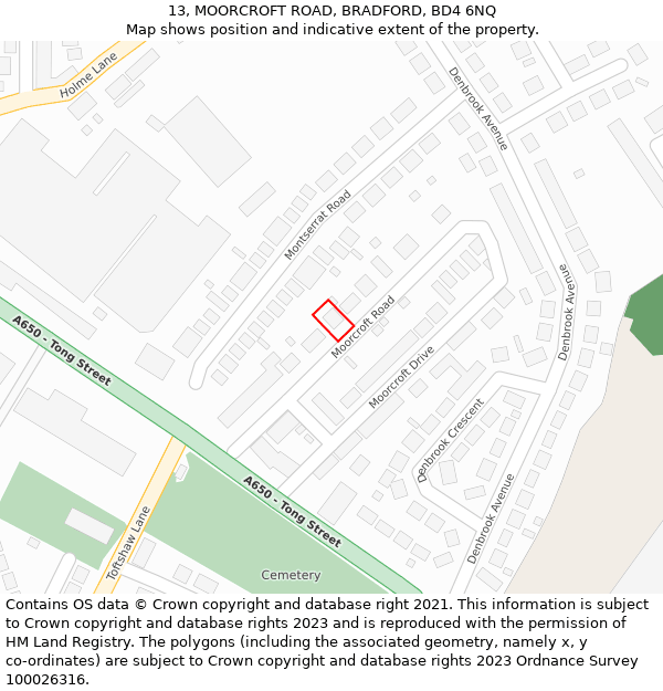 13, MOORCROFT ROAD, BRADFORD, BD4 6NQ: Location map and indicative extent of plot