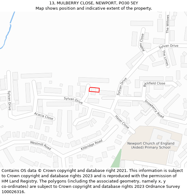 13, MULBERRY CLOSE, NEWPORT, PO30 5EY: Location map and indicative extent of plot